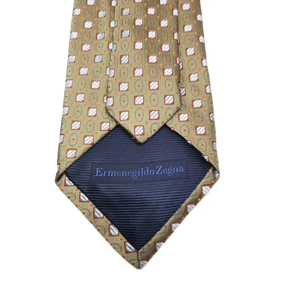 Ermenegildo Zegna Gold Silk Tie Luxe Menswear Geometric Pattern Italy Classic